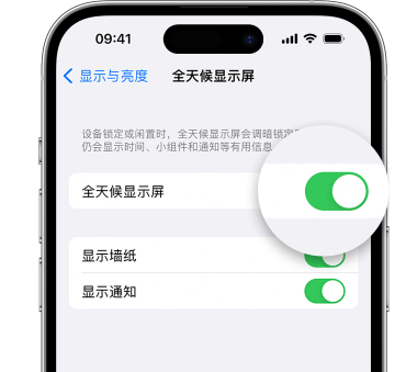 武胜苹果15预约维修分享iPhone15如何设置全天候显示屏幕可见 
